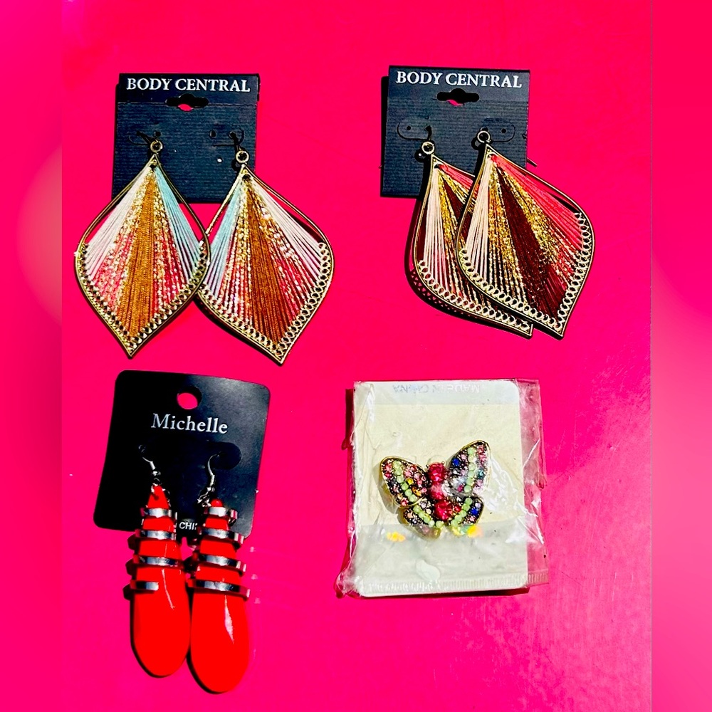 Three Pair of Earrings and One Butterfly Pendant